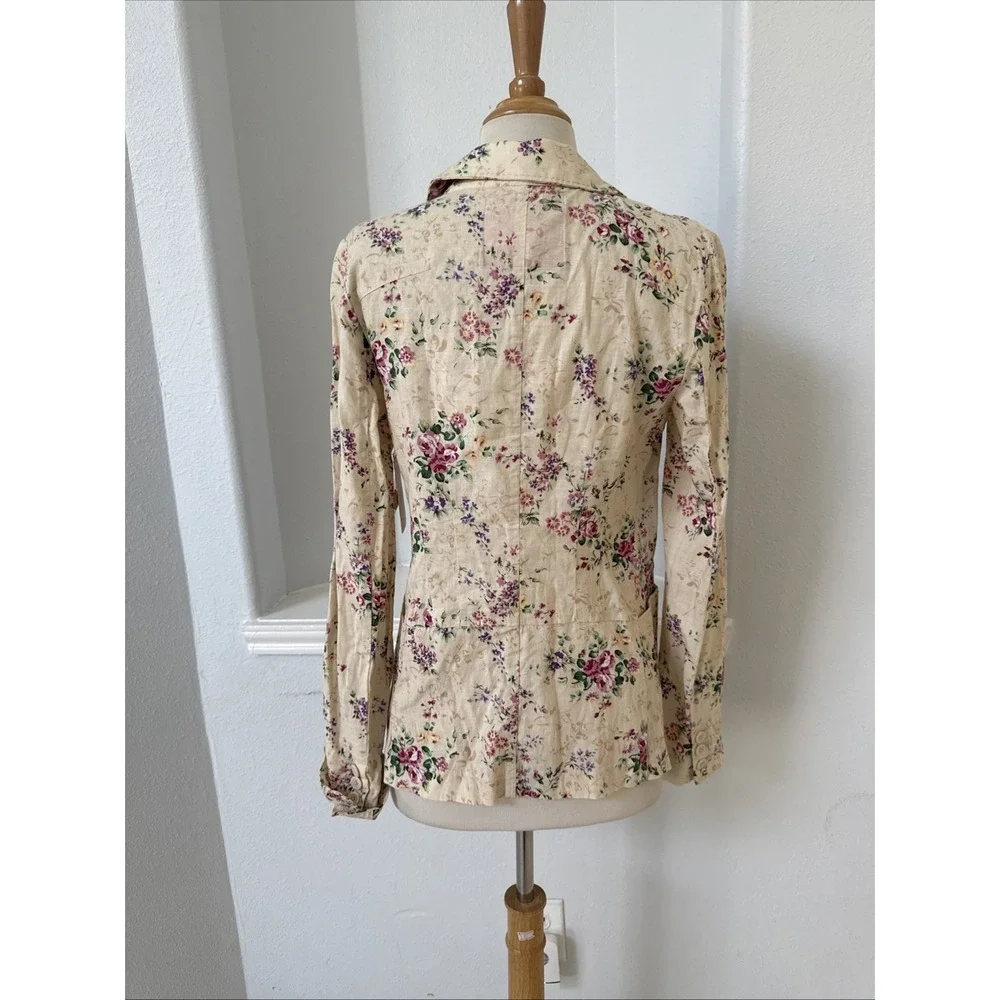 Free People Jacket XS Linen Blend Double Breast Boho Cottagecore Prairie
